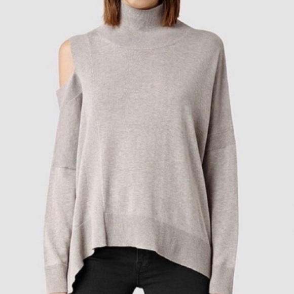 AllSaints Taupe Cecily Cold Shoulder Jumper Size Large - Picture 1 of 6